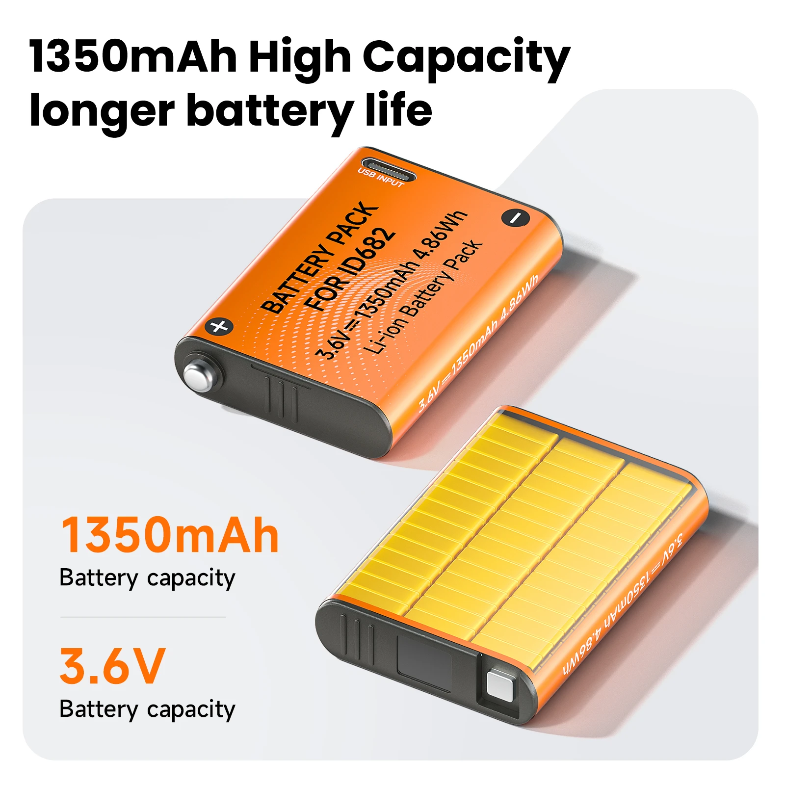 Фото Аккумулятор большой емкости 1350 мАч ID682 с USB-портом для зарядки для налобного фонаря Petzl Actik Core E99ACA DL-PZ682 №5