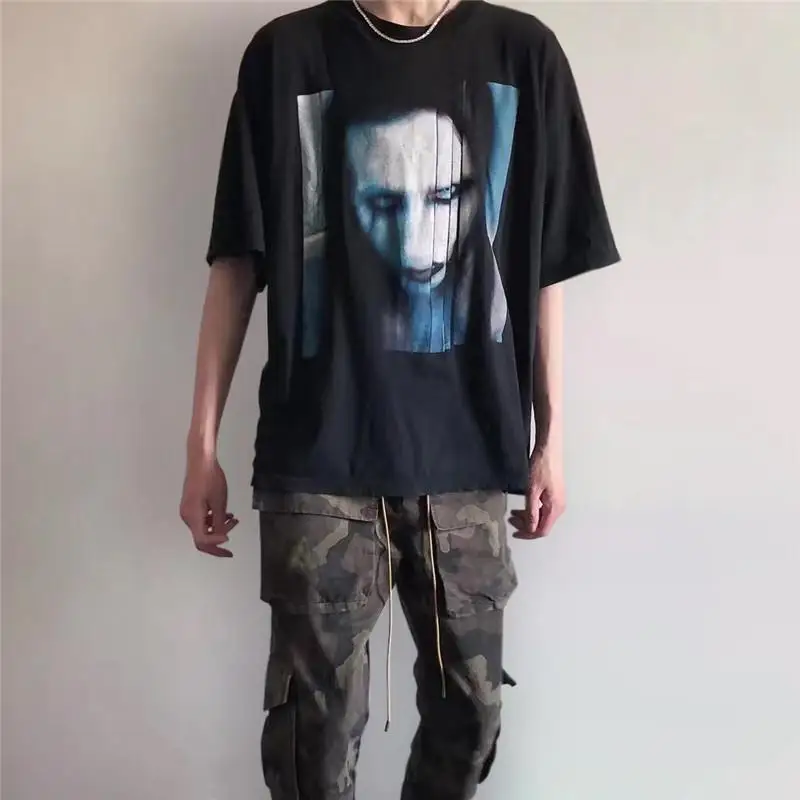 

MINGLIUSILI Gothic Print T Shirt Women 2022 Summer Fashion Streetwear Oversize Short Sleeve Egirl Casual Black Tee Shirt Femme