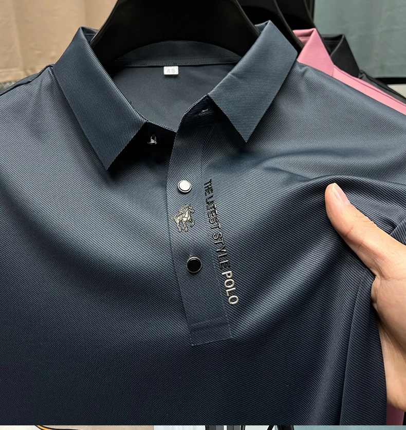 2023 High-End Summer Business High Quality Short Sleeve Polo Shirt New Men Fashion Casual Ice silk No Trace Printing Lapel images - 6