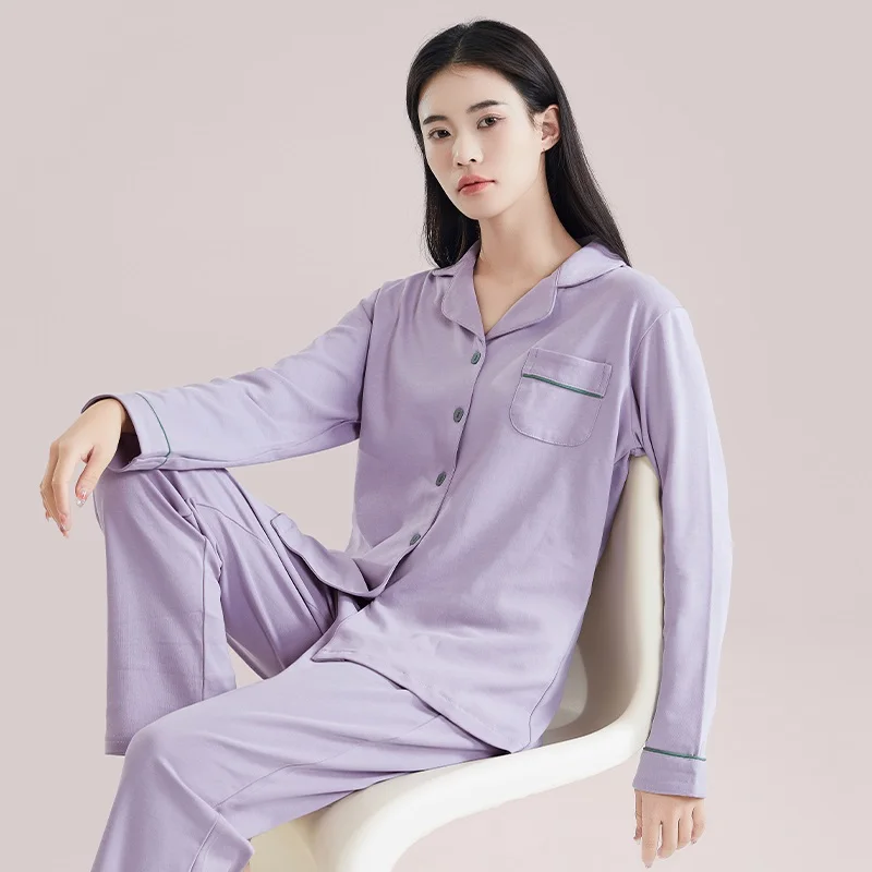 Spring Cotton Pajamas for Women PJ Full Sleeves Pijamas Button-Down Nightwear Winter Sleepwear Women Green Cotton Pyjamas