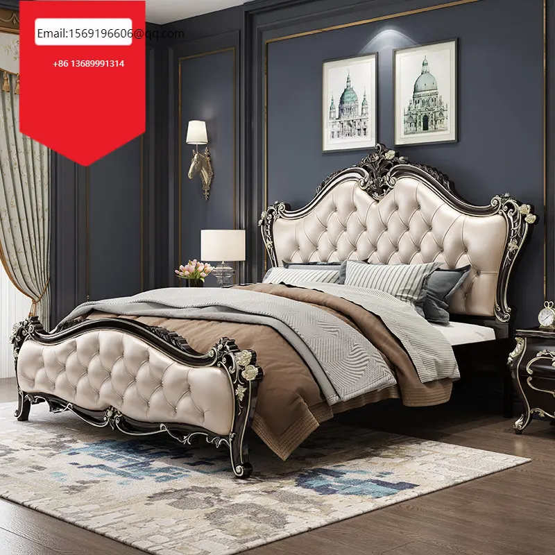 

European bed leather bed master bedroom princess bed 1.8m French solid wood double bed wedding bed luxury oak g8805