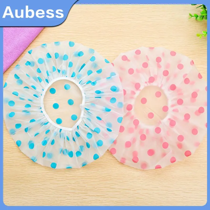

2/4/5PCS Dot Bathing Cap Wide Elastic Band Thicken Bashroom Cap For Women Waterproof Spa Hair Salon Supplies Shower Cap