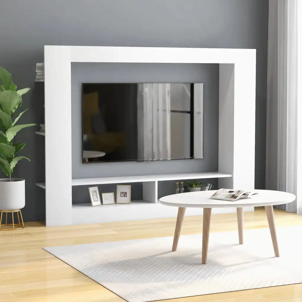 

TV Media Console Television Entertainment Stands Shelf White 59.8"x8.7"x44.5" Chipboard