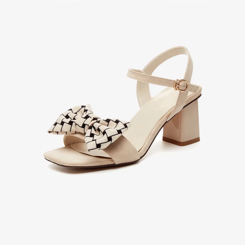 

Net-red Comfortable Sandals Female Summer Wear Fairy Style 2023 New Bow Versatile Shallow Button Belt Open-toe High Heels Female