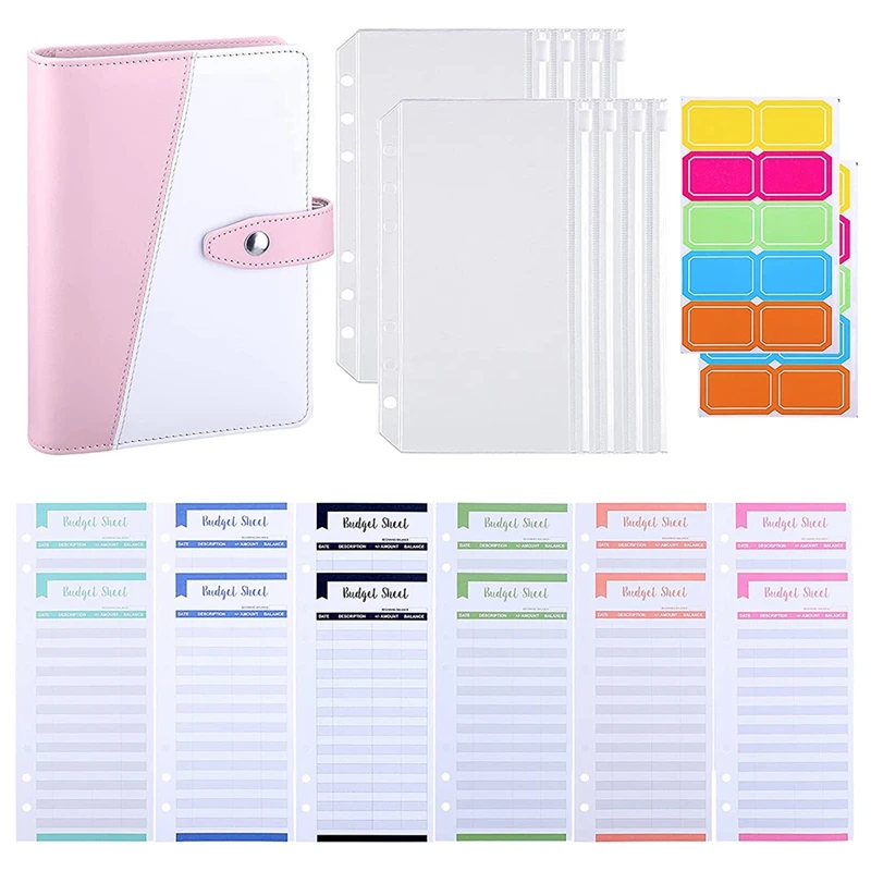 

A6 PU Binder With Budget Sheets A6 Binder Pockets Cash Envelopes,For Saving Envelopes Organizer With Label Stickers