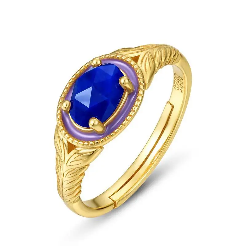 

Кольцо из натурального йолита S925 Стерлинговое Серебро 10 карат позолоченное кольцо из кордиерита с гранями кольцо из драгоценных камней регулируемые женские драгоценные камни ювелирные изделия из драгоценных камней