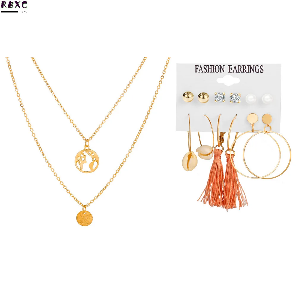 

RBXC Fashion Vintage Gold Pearl Round Circle Drop Earrings Set For Women Girl Large Acrylic Star Shell Dangle Ear Jewelry Gifts
