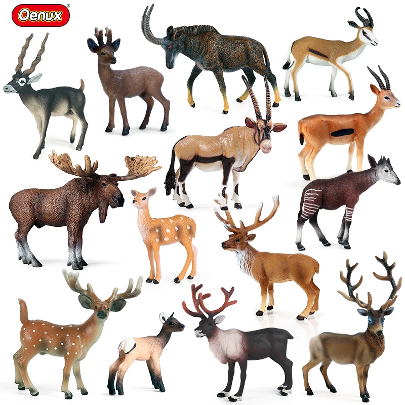 

Oenux Forest Wild Deer Animals White-Tailed Elk Moose Antelope Action Figures Figurines Model Cake Decoration Toy Kids Xmas Gift