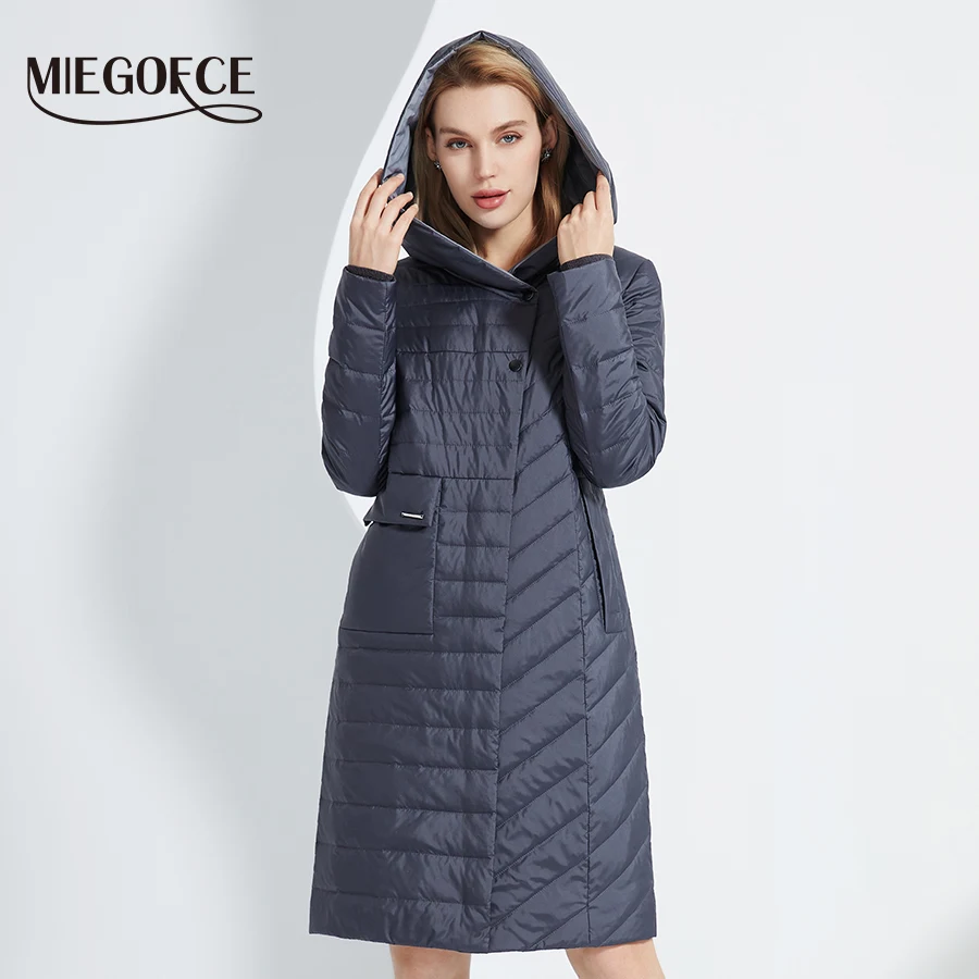

MIEGOFCE 2022 Spring Autumn Fashion Long Women Parka Hood Design Asymmetric Design Ladies Jacket Warm Cotton Clothes Coat C22505