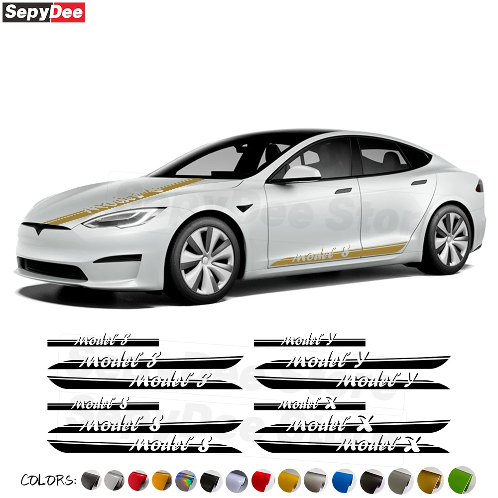 

Автомобильная наклейка на капот, дверь, боковая наклейка для Tesla Model 3, модель Y, модель X, Буква S, графическая длинная полоса, Виниловая наклейка, автомобильные аксессуары