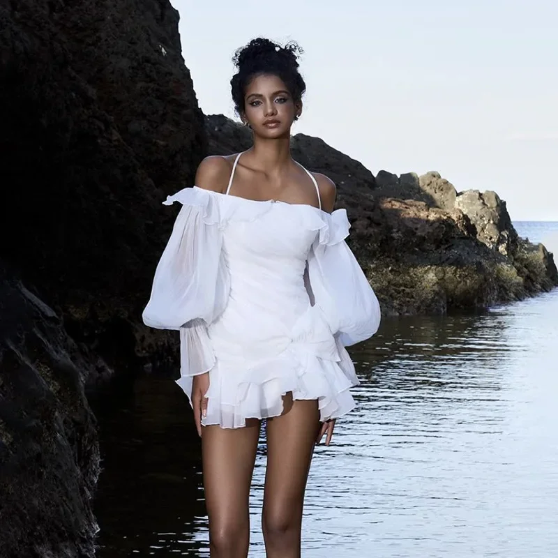 Новое летнее женское сексуальное однотонное платье на одно плечо с подвесным