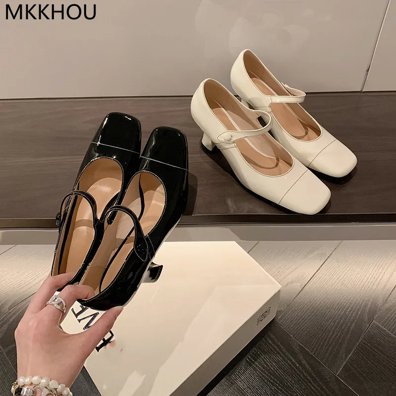 

MKKHOU Fashion Pumps New High Quality Leather High Heel Mary Jane Shoes Versatile Dress Dinner Party Princess Shoes