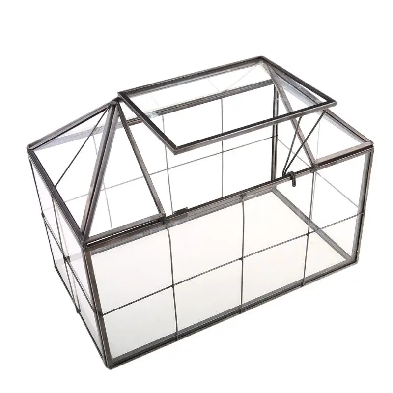 

2022 Glass Terrarium Jewelry Box Clear Glass Box Geometrical Box ,House Shape Close Glass Geometric Terrarium Tabletop Succulent