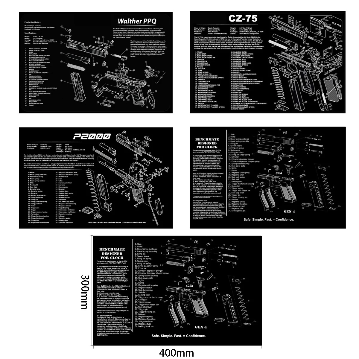 

Walther PPQ AR15 AK47 CZ-75 SP-01 Gen4 Glock Gun Cleaning Mat With Parts Diagram and Instructions Armorers Bench Mat Mouse Pad