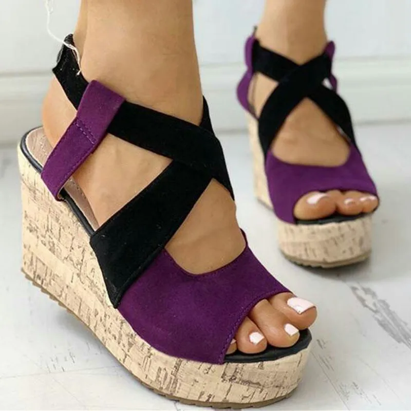 

New Comfort Shoes for Women Beige Heeled Sandals Large Size Black Girls 2022 Thick Sole Clogs Velvet Wedges Sandalias De Mujer