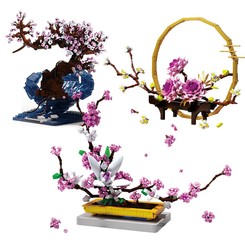 

New Home Decoration Pot Flower Toy Boys and Girls Assembled Compatible with Lego Small Particles Narcissus Lilac Building Blocks