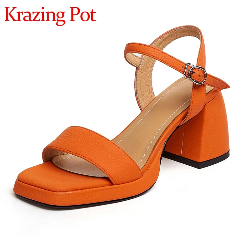 

Krazing Pot European Design Genuine Leather Peep Toe High Heel Platform Modern Sandals Mature Fashion Elegant Women Sandals L55