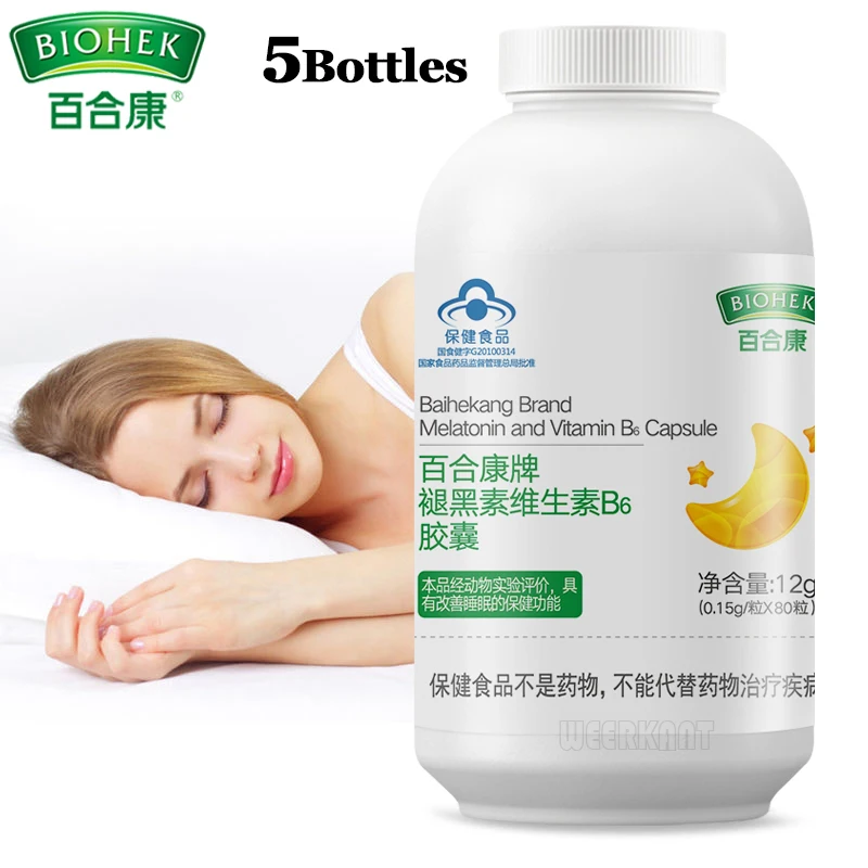 

5 Bottles Melatonin Capsule Sleep Aid Improve Nighttime Sleeping Add Vitamin B6