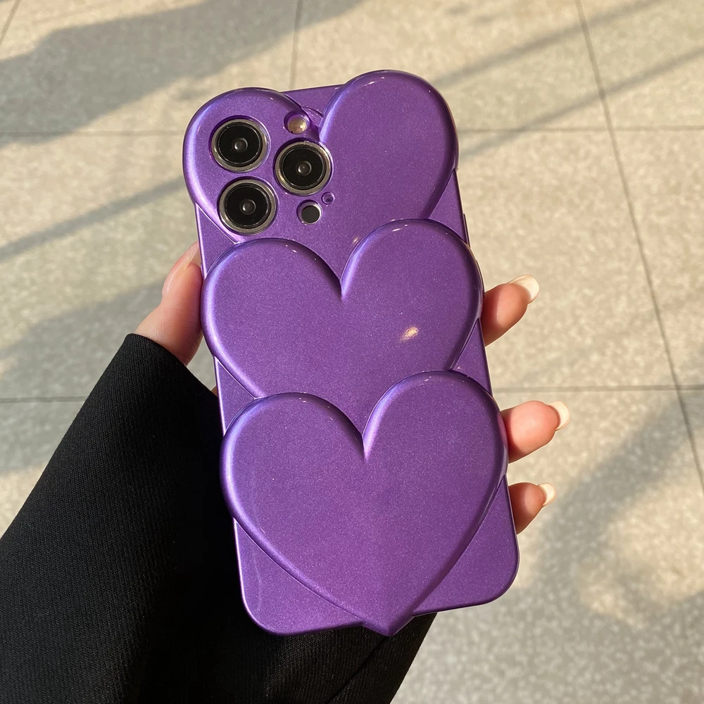 

Luxury Purple Love Heart Phone Case For iPhone 11 12 13 Pro Max iPhone11 Shockproof Soft Silicone Glossy Glitter Back Cover Bag