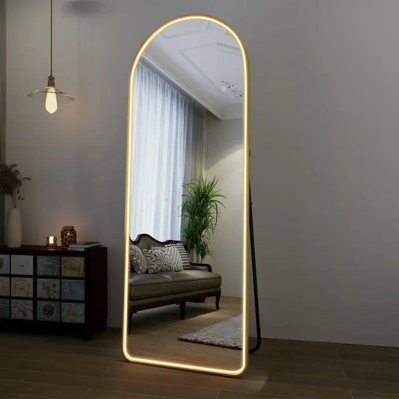 

Arched Full Length Mirror 64" x 21" Standing Floor Mirror, Gold