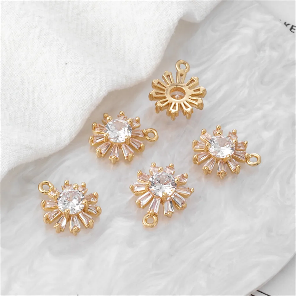 

14k gold package 13mm inlaid with zircon ladder square sunflower pendant diy jewelry bracelet necklace ear pendant accessories