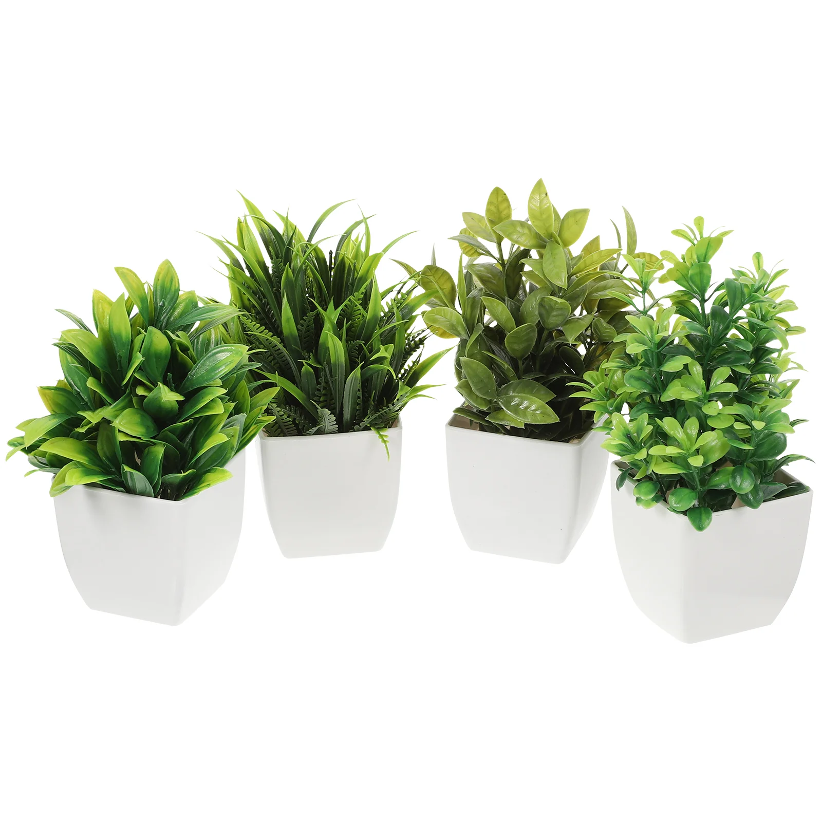 

4 Pcs Artificial Potted Plastic Plants Indoors Household Fake Bonsai Ornaments Eucalyptus Home Decor Office Mini
