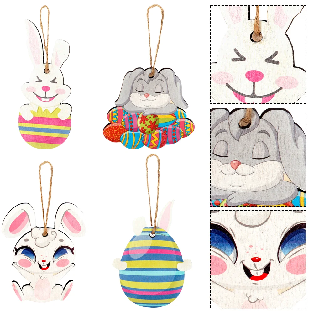 

4pcs Easter Hanging Ornament Decorative Wooden Eater Hanging Ornament Home Decor
