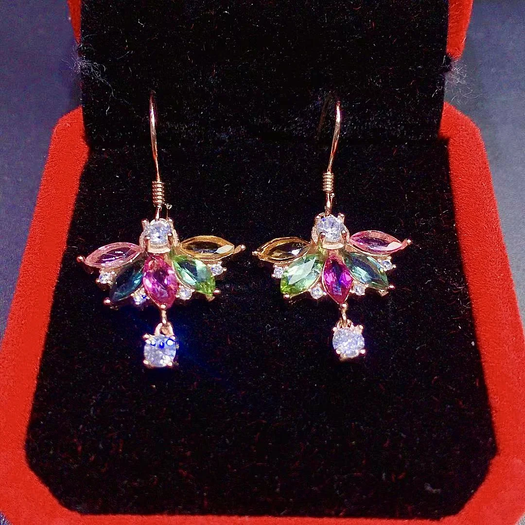 Разноцветные турмалиновые серьги-подвески для свадьбы 3 мм * 6 всего 925 карата