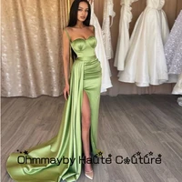 ohmmayby shadow green asymmetrical prom gowns for party spaghetti strap chic evening dresses draped women dress vestidos de fie