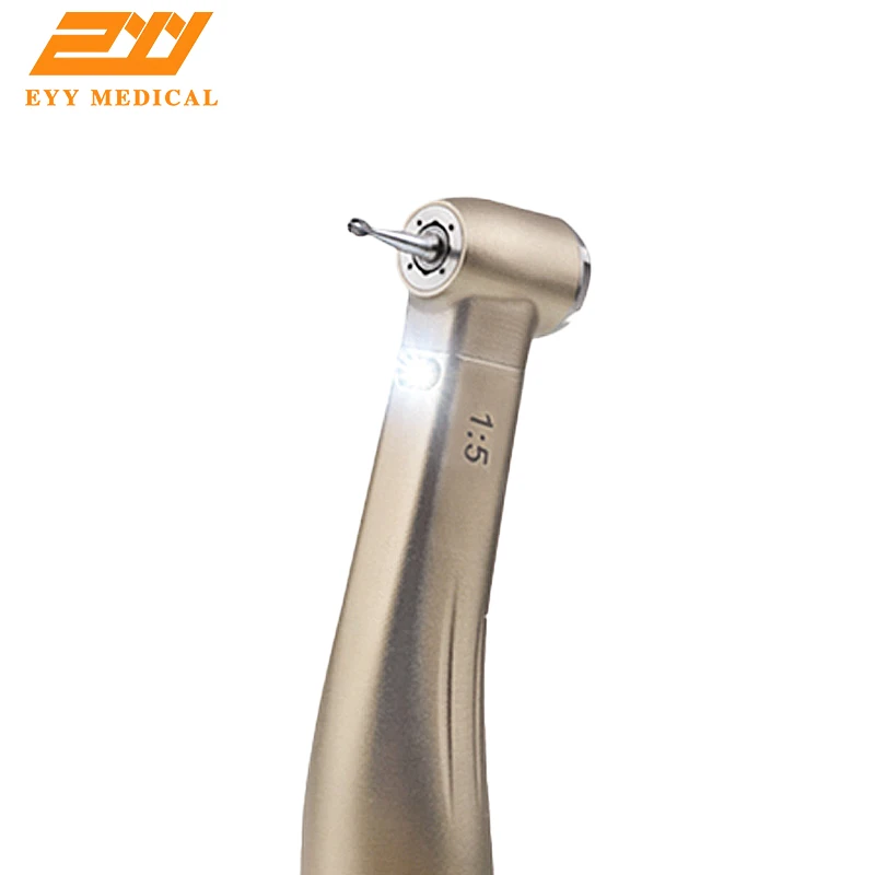 

EYY Dentistry Dental Against Contra Angle 1:5 Low Speed Handpiece For Micromotor Push Button Head Fiber Optic LED Light Red Ring