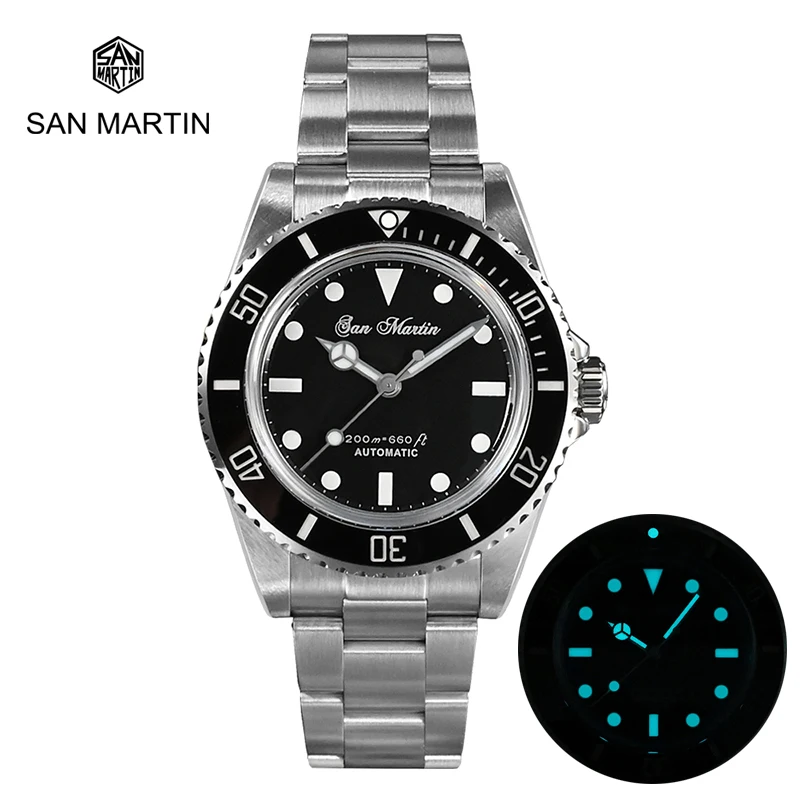 

San Martin 39mm Sub Men Watch Vintage Diver Water Ghost Luxury Sapphire Crystal Automatic Mechanical Watches 20Bar BGW9 Luminous