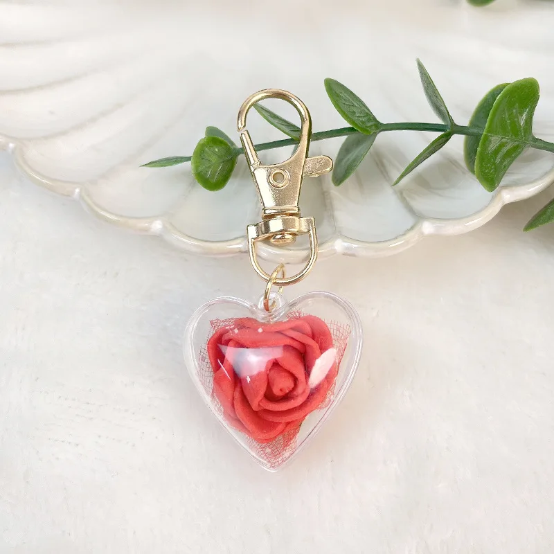 

Creative Rose Eternal Flower Keychain Pearl String Love Fashion Bag Pendant New Car Key Chain Pendant Valentine Wedding Gifts