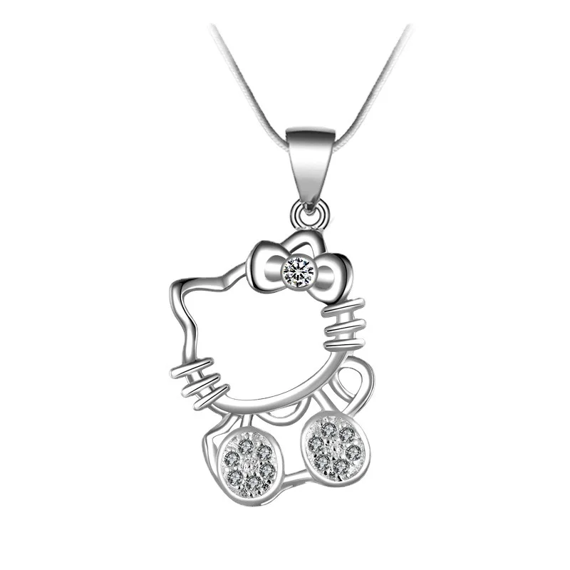 

Charm S925 Sterling Silver 18 Inches Fine Cute Cat Purple ZC Zircon Necklace For Women Fashion Wedding Gift Jewelry