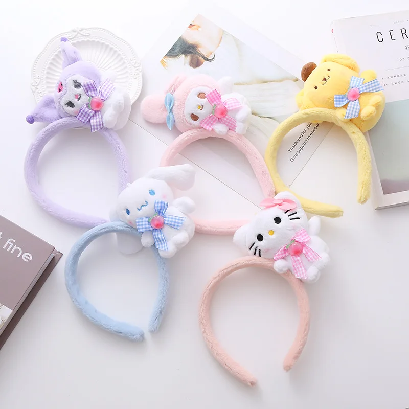 

Kawaii Sanrio Dolls Plush Headband Cute Cinnamoroll Kuromi My Melody Pompompurin Hello Kitty Face Wash Headband Headdress Gift