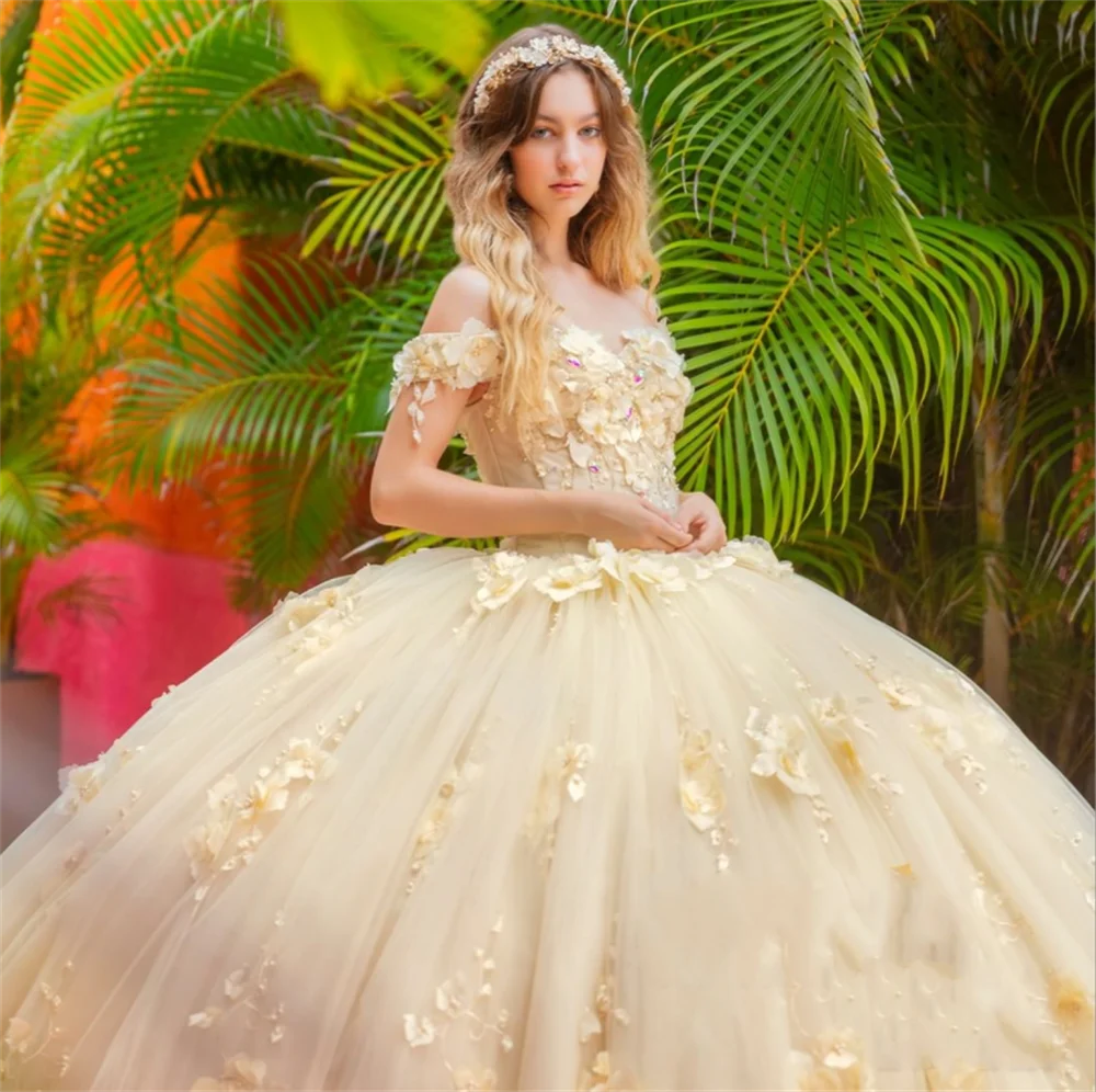 

2022 Romantic Sweetheart Flowers Quinceanera Dresses Sweet 15 16 Girls Princess Dress vestidos de quinceañera