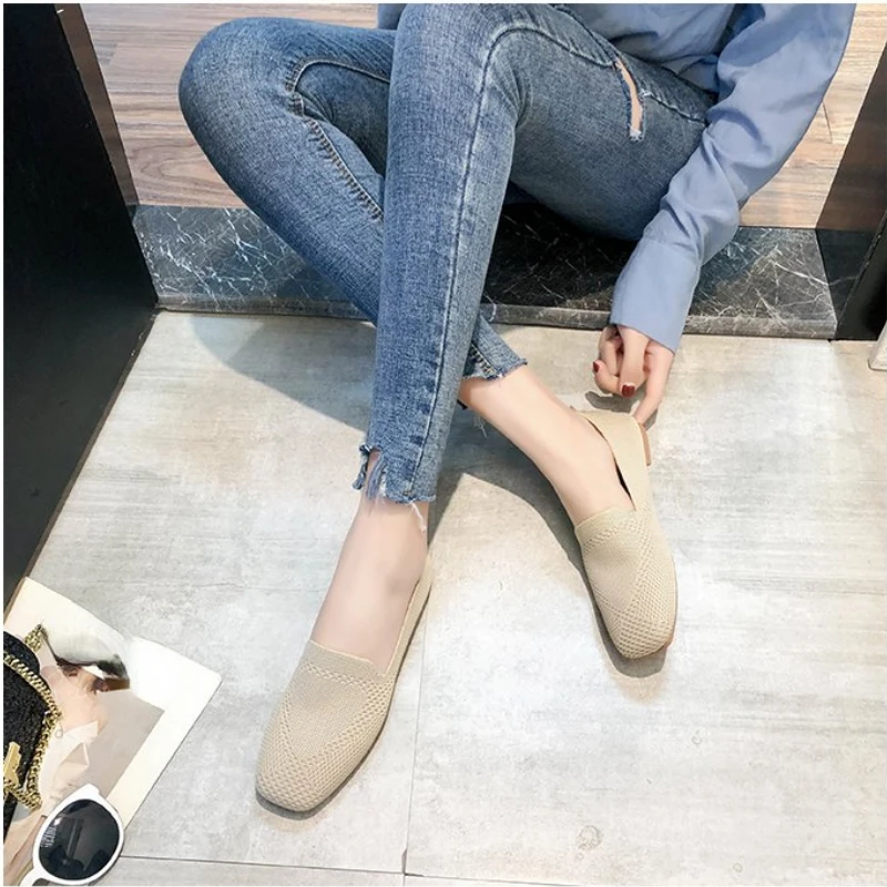 

2022 Spring New Mesh Ballet Flats Women Square Toe Daily Loafers Breathable Flats Driving Shoes Sneakers Boat Shoes woman flats