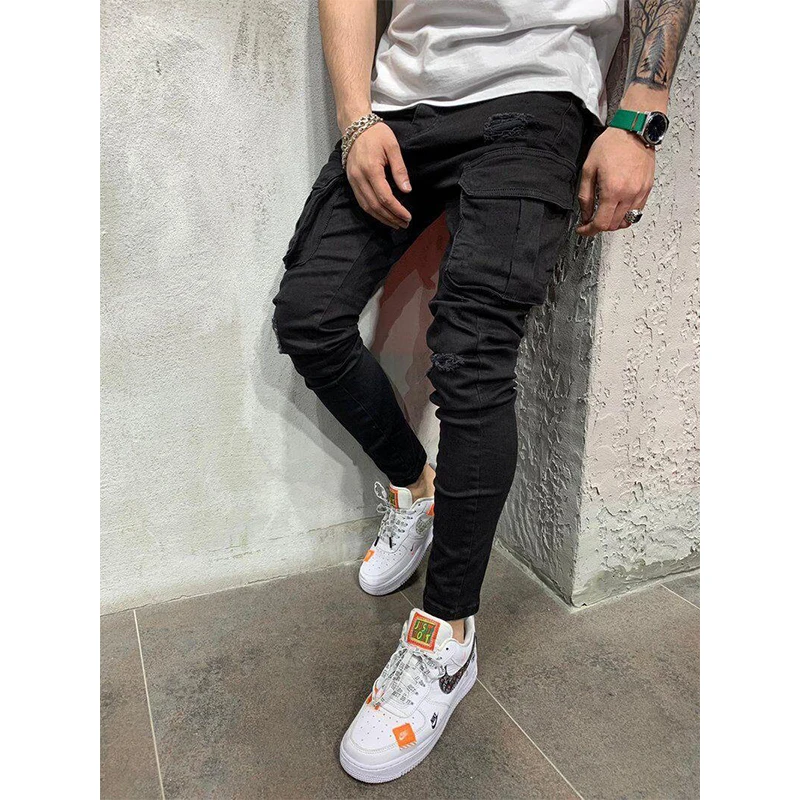 Men Fashion Jeans Middle Waist Slim Fit Jeans Mens Denim Pants Trousers Jean Male Long Pants Jogging Jean Streetwear Hip Hop