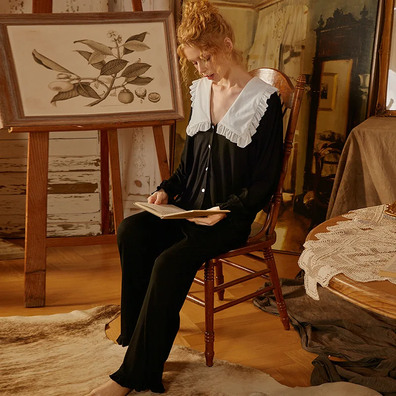 Women's Simple Comfortable Splicing Stringy Selvedge Turn Down Collar  Pajama Sets Modal Comfort Sleepwear Pajamas