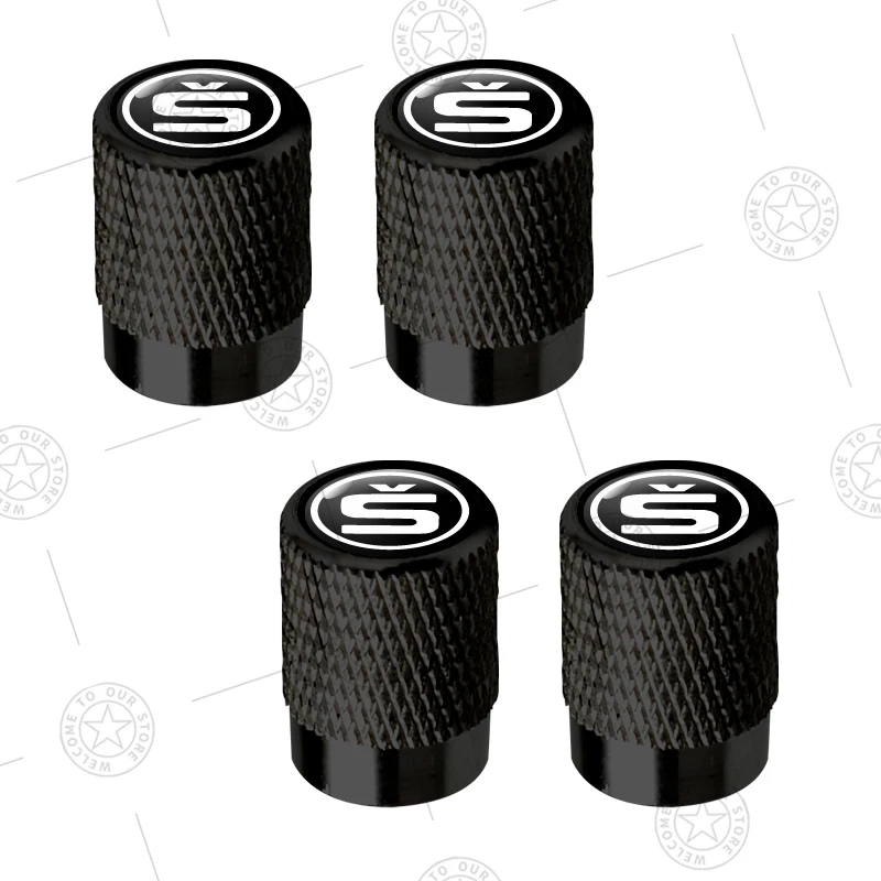 

4 шт. S логотип автомобильные колеса, колпачки для клапанов, шток воздуха, алюминиевые аксессуары для Skoda Superb Octavia Karoq Kamiq Kodiaq Fabia Vision