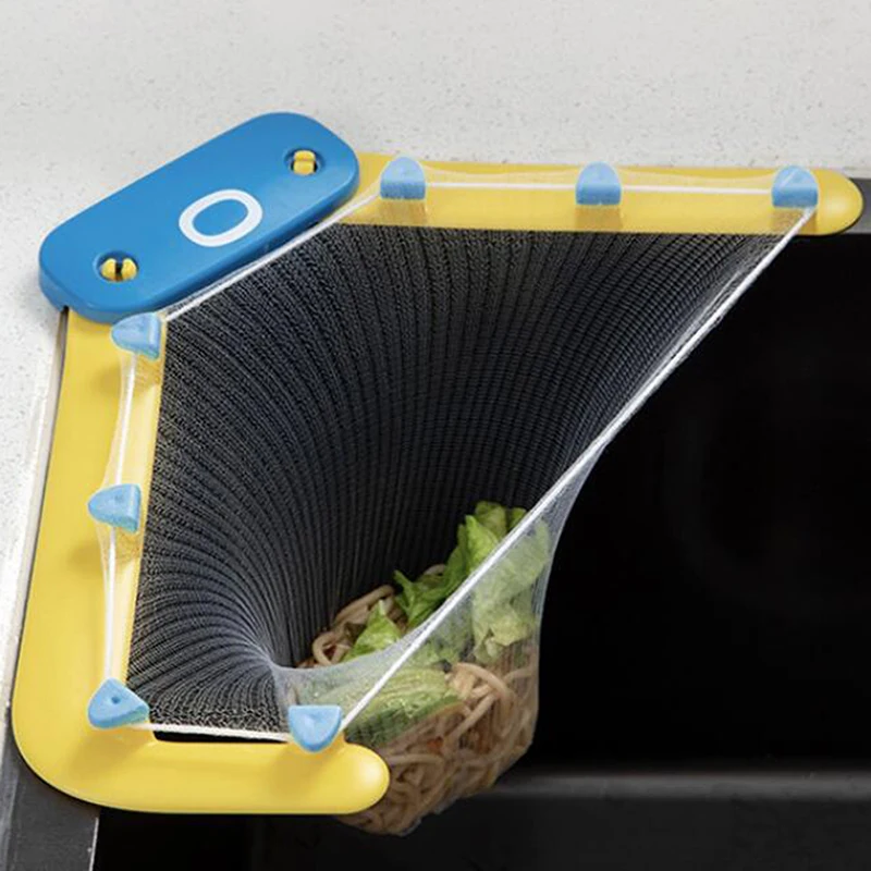 

Kitchen Triangle Tri-Holder Filter Sink Strainer Bag Leftovers Garbage Storage Rack Kitchen Hanging Fine Mesh Net Holder