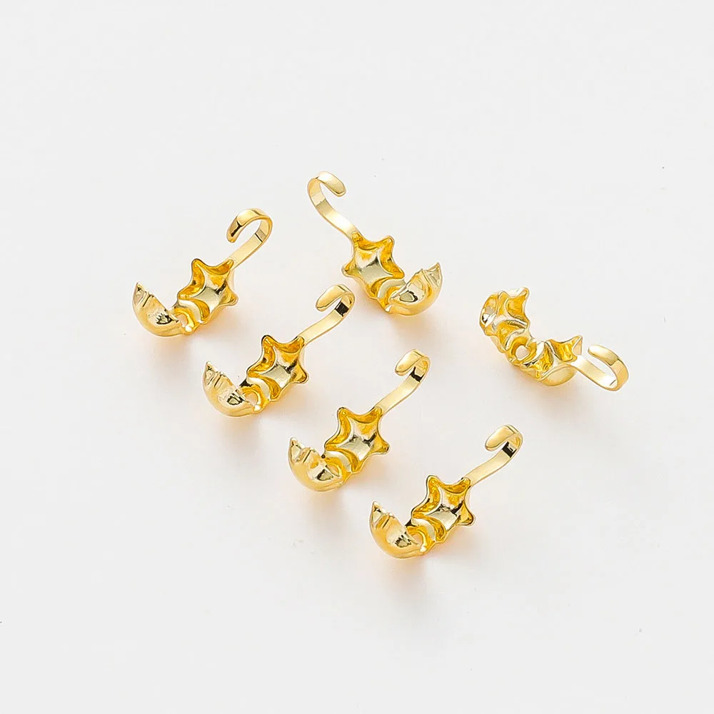 

20pcs 14K 18K Gold Color Star Shape Necklace End Crimp Beads with Hook Calotte Cover Beads for DIY Jewelry Making Components