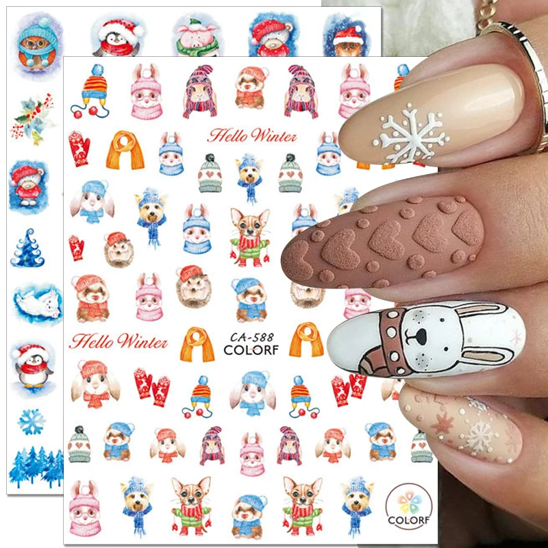 

3D Christmas Nail Art Stickers Santa Elk Xmas Tree Snowman Snowflake Nail Stickers for Nail Art Supplies Winter Nail Decals