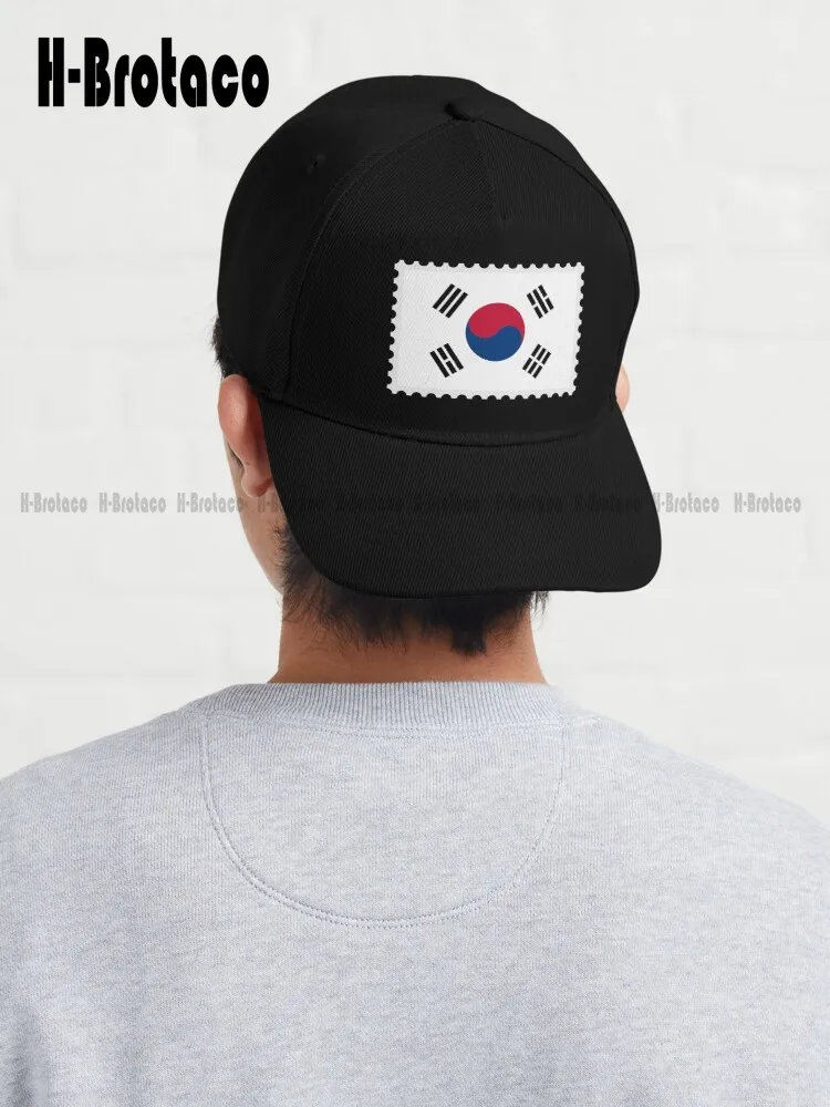 

South Korean Flag On A Postage Stamp Baseball Cap Sun Hats For Men Cotton Denim Hats Adjustable Trucker Custom Gift Denim Hats
