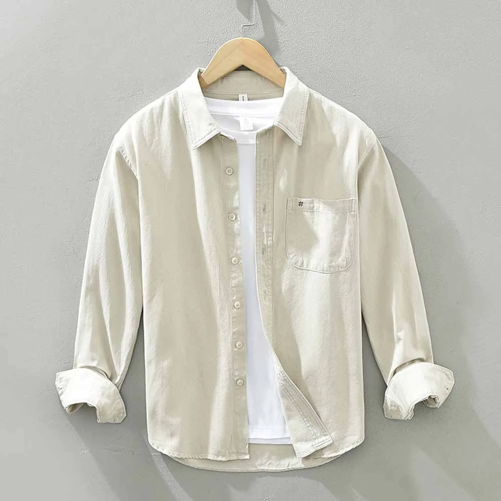 Pure Color Shirts for Men Long Sleeve Casual Slim Fit Shirt Men Basic Simple Shirt Blouse Top