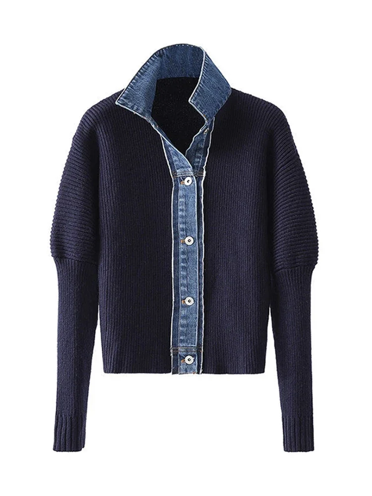 Осень-зима винтажный корейский модный женский джинсовый лоскутный кардиган