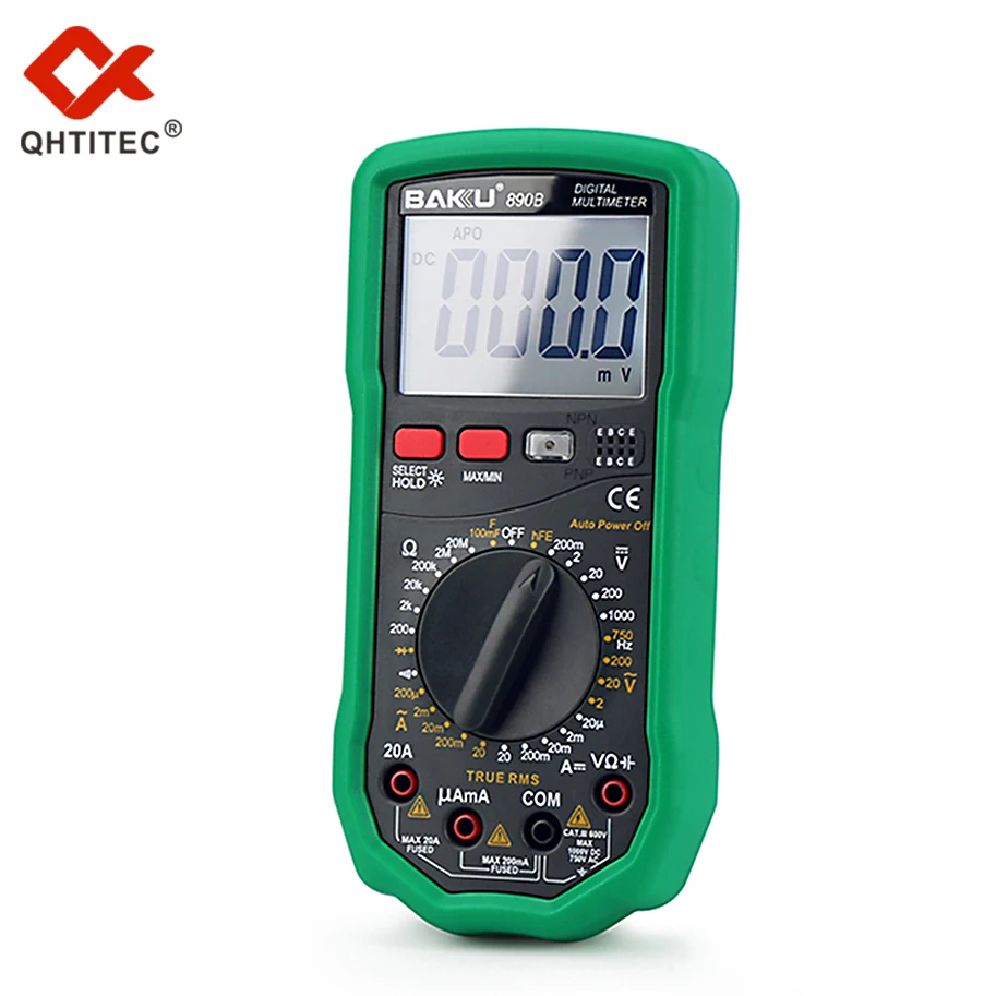 

QHTITEC Digital Multimeter 1999 Counts True RMS AC DC Voltage Current Resistance Continuity Ammeter With Diode Tester Meter