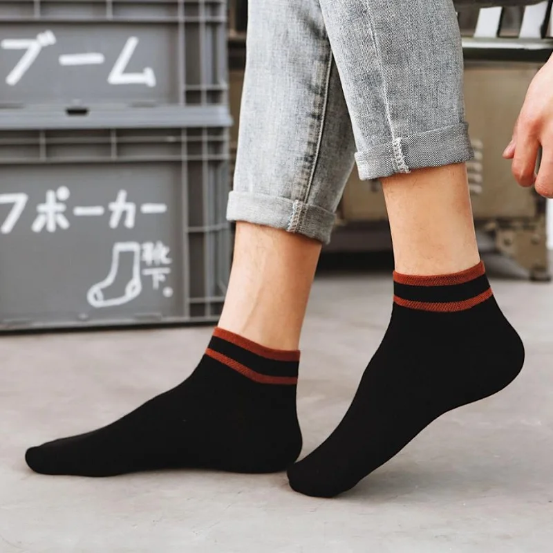 5 Pairs Summer Men Ankle Socks Breathable Solid Color Stripe Casual Boat Socks Fashion Comfortable Sports Travel Short Socks