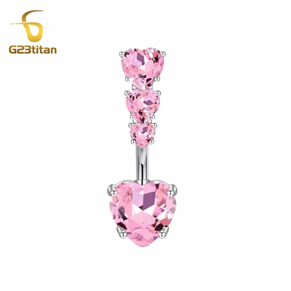G23Titan CZ Циркон Розовое Сердце Кольцо Для Пупка 14G Хирургическая Изогнутая Штанга