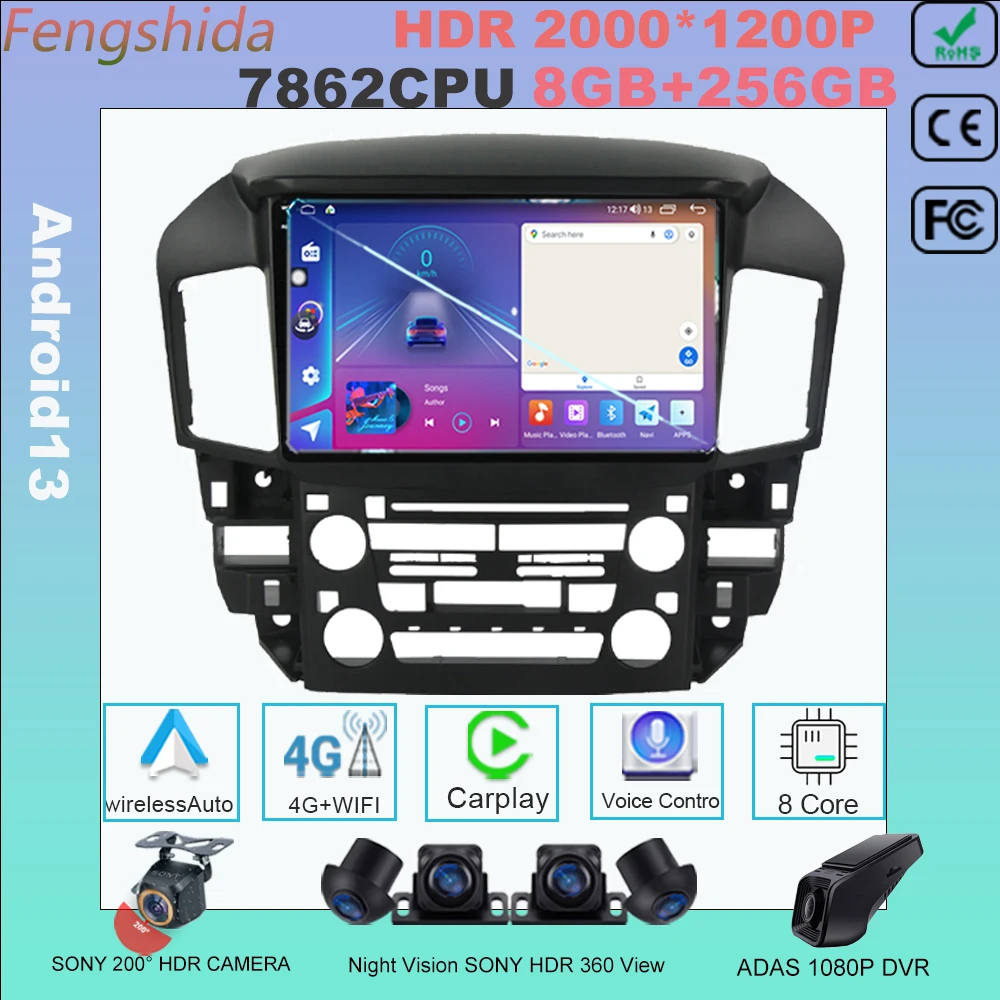 

7862 High-performance CPU Android 13 Car Radio For Lexus RX300 XU10 1997-2001 2002 2003 5G wifi Multimedia Player GPS Navigation