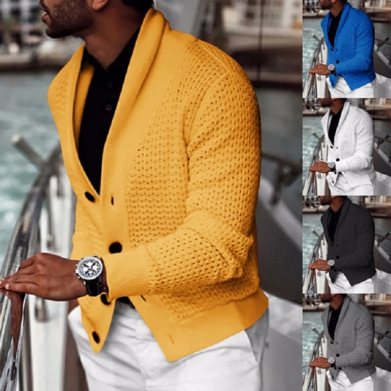 Nice Pop autumn and winter men's wear solid color fashion leisure slim fit knitted cardigan swea